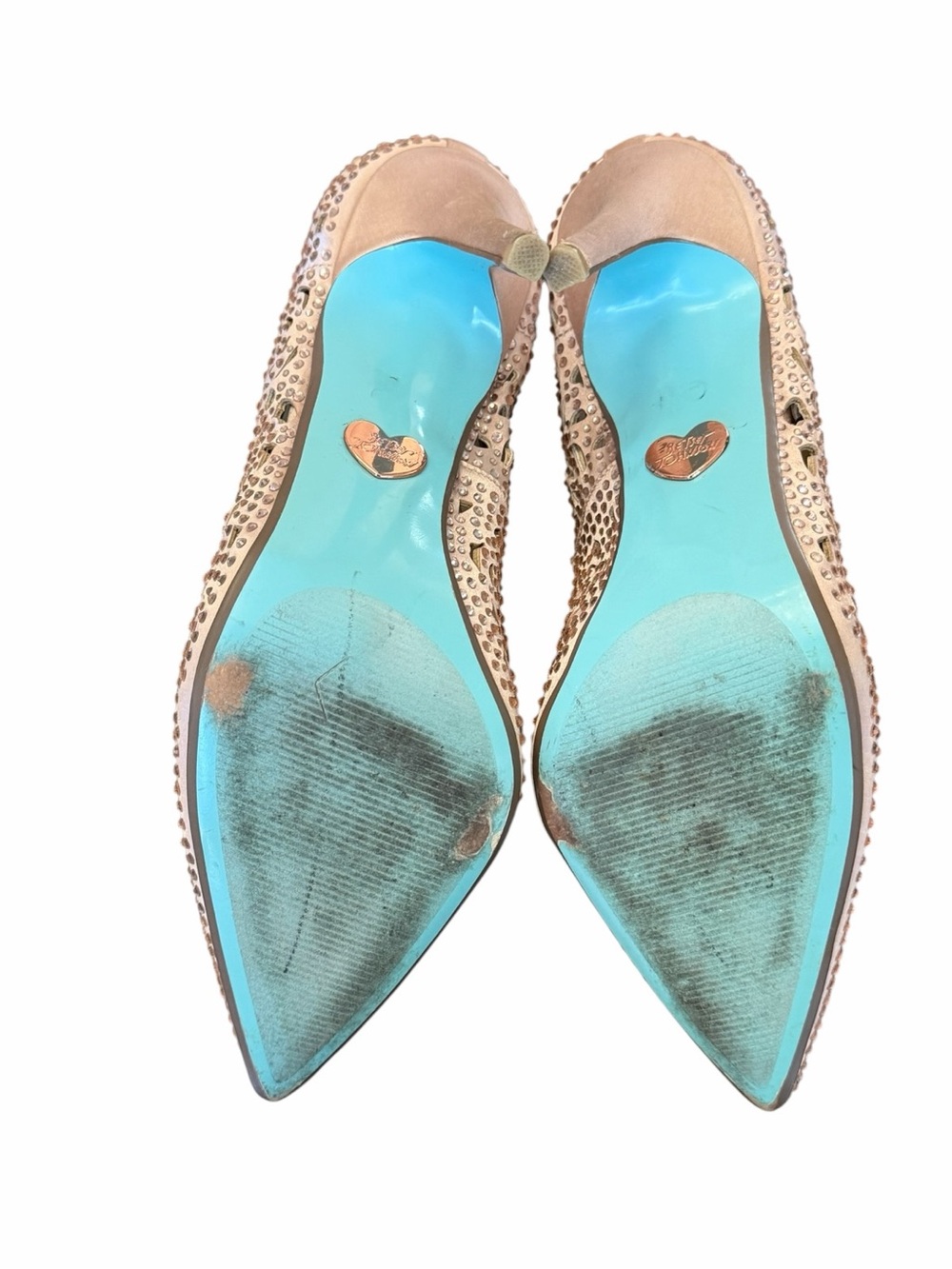 BETSEY JOHNSON Rose Gold Blush Rhinestones Heels  Size 9 - Picture 6 of 9